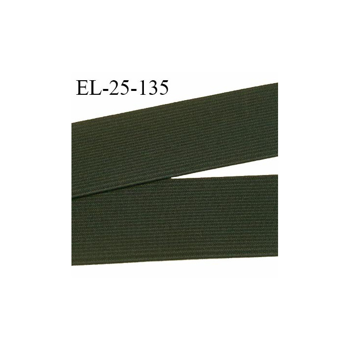 Elastique plat 25 mm brodé sur les bords couleur vert kaki bonne élasticité allongement +130% largeur 25 mm prix au mètre