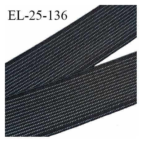 Elastique plat 25 mm tissé gris et noir bonne élasticité allongement +160% largeur 25 mm prix au mètre