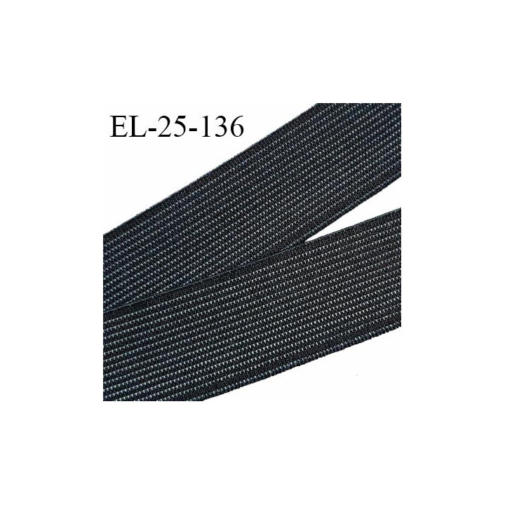 Elastique plat 25 mm tissé gris et noir  bonne élasticité allongement +160% largeur 25 mm prix au mètre