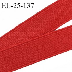 Elastique plat 25 mm brodé sur les bords couleur rouge bonne élasticité allongement +130% largeur 25 mm prix au mètre