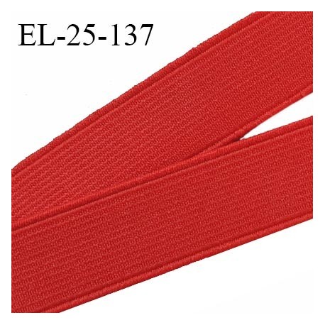 Elastique plat 25 mm brodé sur les bords couleur rouge bonne élasticité allongement +130% largeur 25 mm prix au mètre