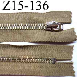 fermeture éclair longueur 15 cm couleur marron beige non séparable largeur 3.3 cm glissière métal largeur 6 mm
