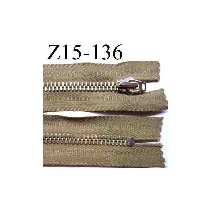 fermeture éclair longueur 15 cm couleur marron beige non séparable largeur 3.3 cm glissière métal largeur 6 mm