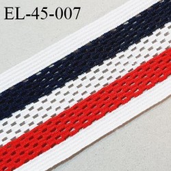 Elastique ajouré respirant 45 mm haut de gamme couleur bleu blanc rouge fabriqué en France prix au mètre