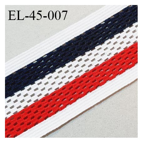 Elastique ajouré respirant 45 mm haut de gamme couleur bleu blanc rouge fabriqué en France prix au mètre