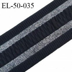 Elastique 50 mm haut de gamme style bord côte couleur noir et gris allongement +130% largeur 50 mm prix au mètre