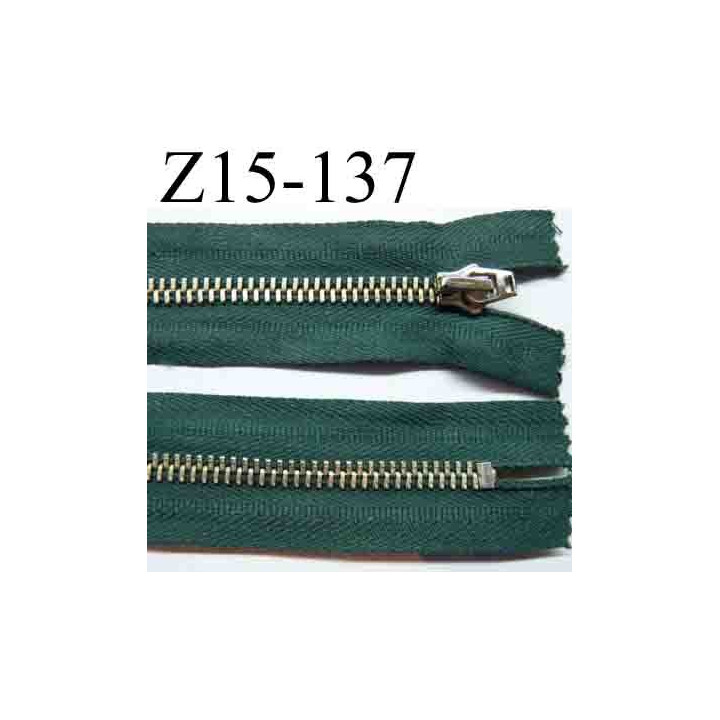 fermeture éclair longueur 15 cm couleur vert non séparable largeur 3.3 cm glissière métal en nikel largeur 6 mm