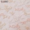 Dentelle brodée couleur rose blanc et ocre clair sur tulle non extensible haut de gamme largeur 140 cm prix pour 10 cm de long