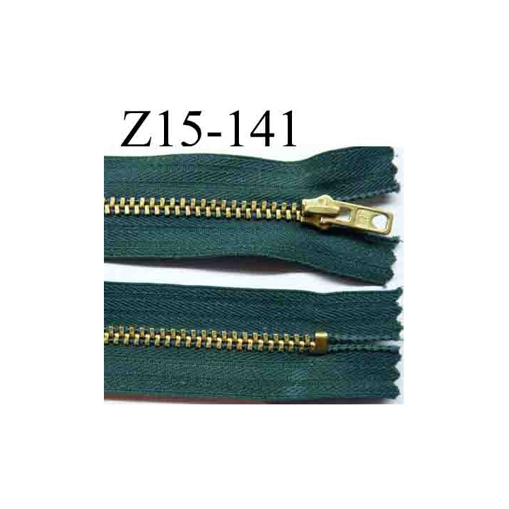 fermeture éclair longueur 15 cm couleur vert non séparable largeur 2.6 cm glissière métal  largeur 4 mm