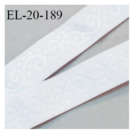 Elastique 20 mm lingerie haut de gamme couleur blanc avec motifs incrustés brillants fabriqué en France prix au mètre
