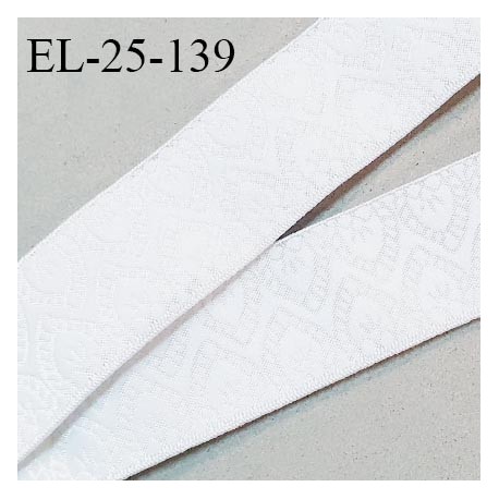 Elastique lingerie 25 mm haut de gamme couleur blanc avec motifs incrustés brillants fabriqué en France prix au mètre