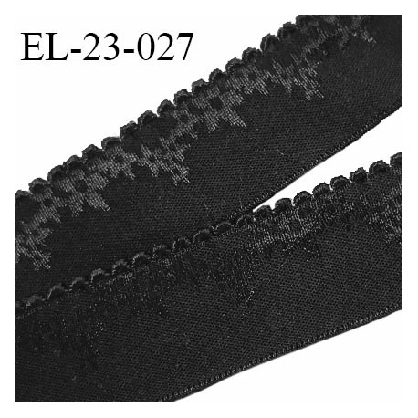 Elastique picot 22 mm lingerie haut de gamme couleur noir avec motifs incrustés brillants fabriqué en France prix au mètre
