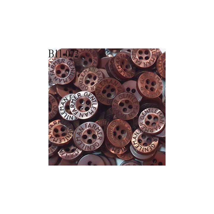 Bouton 11 mm très haut de gamme inscription Gentleman Farmer couleur marron avec reflet bordeaux 4 trous prix à la pièce