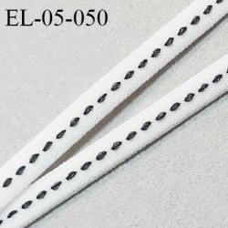 Elastique 5 mm lingerie haut de gamme fabriqué en France couleur écru satiné avec surpiqure noire au centre prix au mètre