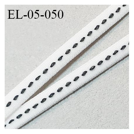 Elastique 5 mm lingerie haut de gamme fabriqué en France couleur écru satiné avec surpiqure noire au centre prix au mètre