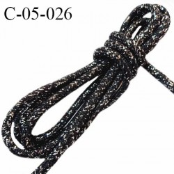 Cordon 5 mm très solide couleur noir lurex argenté diamètre 5 mm prix au mètre