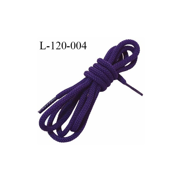 Lacet rond 120 cm couleur violet diamètre 5 mm longueur 120 cm embout gainé prix pour une paire