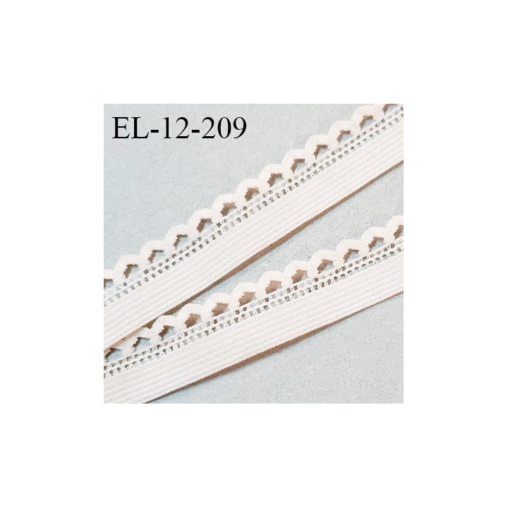 Elastique picot 12 mm couleur rose poudré haut de gamme fabriqué en France largeur 12 mm allongement +170% prix au mètre