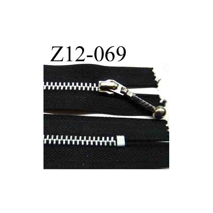 fermeture éclair longueur 12 cm couleur noir non séparable largeur 2.6 cm glissière métal  largeur 4 mm 