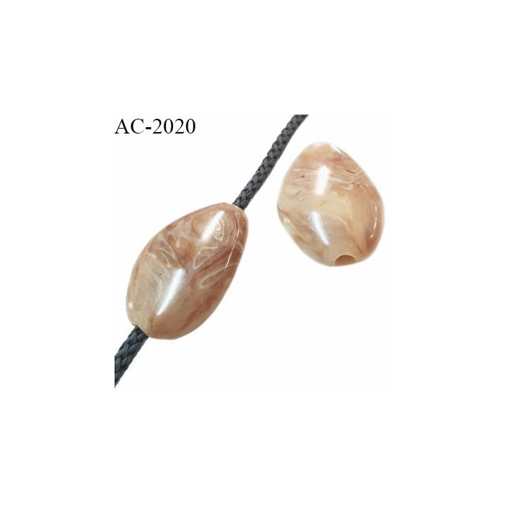 Perle en pvc couleur beige effet pierre naturelle largeur 27 mm hauteur 38 mm pour cordon de 3 mm de diamètre prix à l'unité