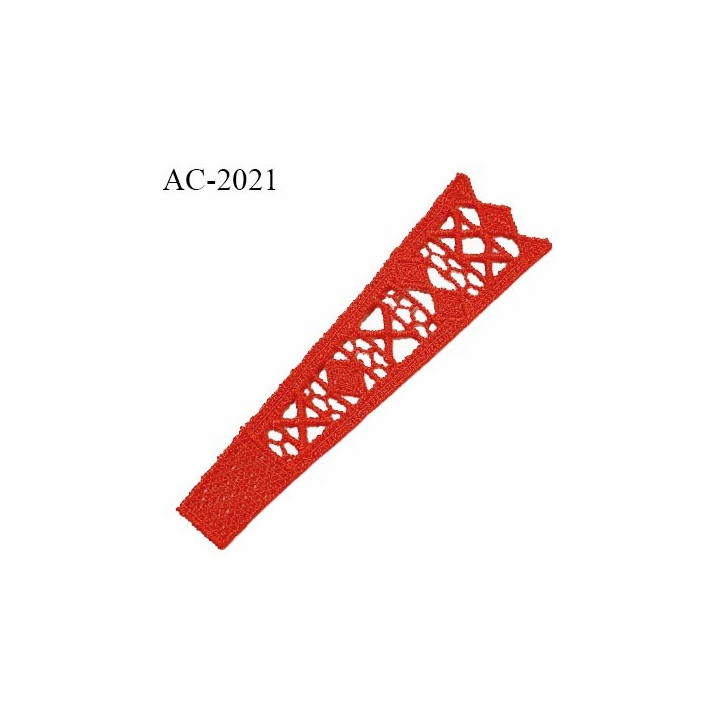 Guipure décor ornement spécial lingerie haut de gamme motif à coudre couleur rouge coquelicot longueur 11 cm prix à la pièce