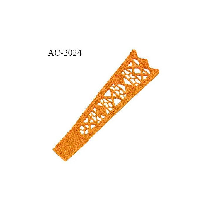 Guipure décor ornement spécial lingerie haut de gamme motif à coudre couleur orange mangue longueur 11 cm prix à la pièce