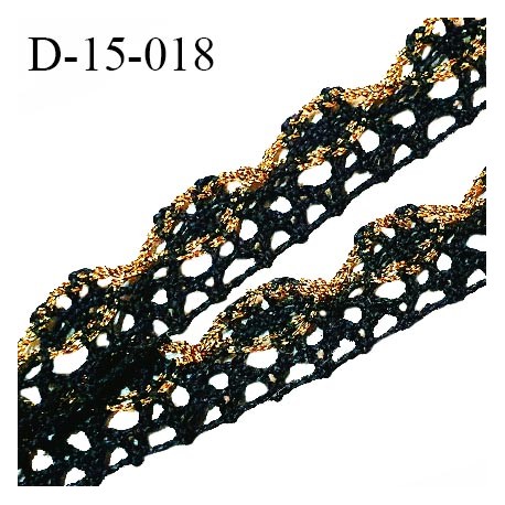 Dentelle crochet 15 mm couleur noir et or largeur 15 mm prix au mètre