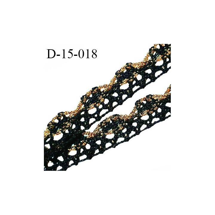 Dentelle crochet 15 mm couleur noir et or largeur 15 mm prix au mètre