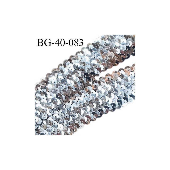 Galon élastique 40 mm couleur argenté sequins brillants largeur 40 mm très souple prix au mètre