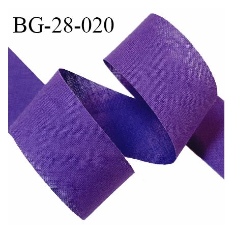 Biais à plat 28 mm à plier en polycoton couleur violet iris largeur 28 mm prix au mètre