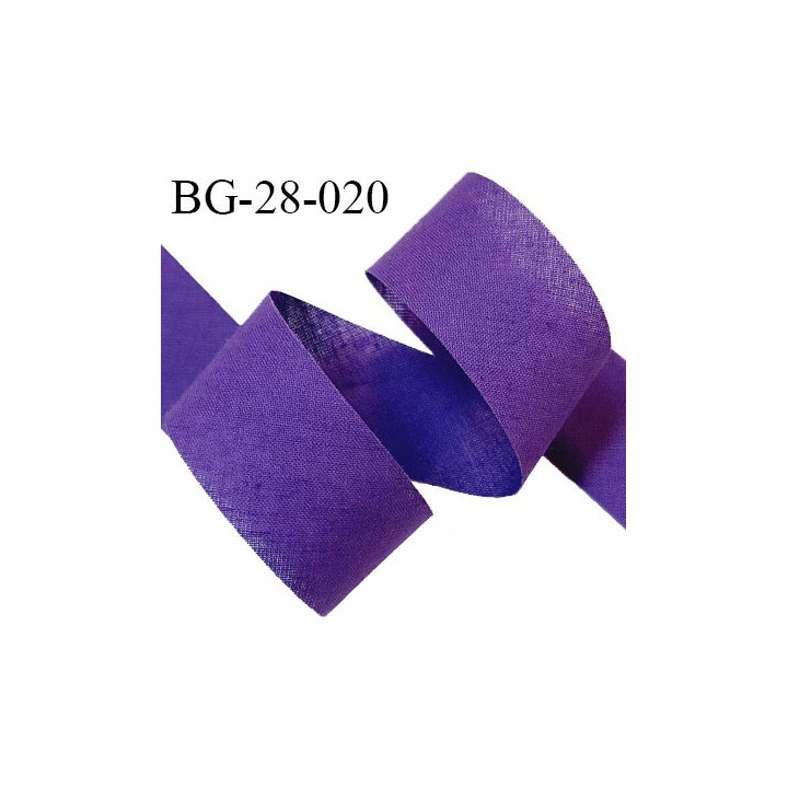 Biais à plat 28 mm à plier en polycoton couleur violet iris largeur 28 mm prix au mètre