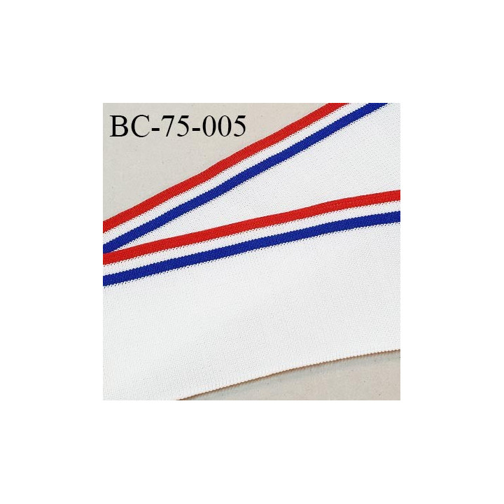 Bord-Côte 75 mm bord cote jersey maille synthétique couleur bleu blanc rouge largeur 75 cm longueur 55 cm prix à la pièce