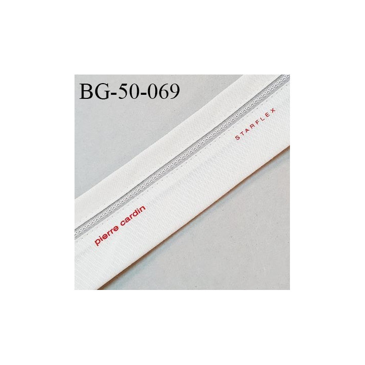 Sangle biais ruban PIERRE CARDIN Starflex couleur écru et rouge largeur 5 cm souple très solide prix au mètre