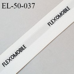 Elastique 50 mm haut de gamme couleur naturel gris et noir allongement +40% inscription FLEXOMOBILE largeur 50 mm prix au mètre