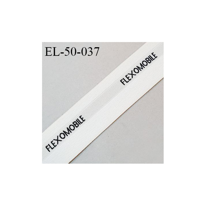 Elastique 50 mm haut de gamme couleur naturel gris et noir allongement +40% inscription FLEXOMOBILE largeur 50 mm prix au mètre
