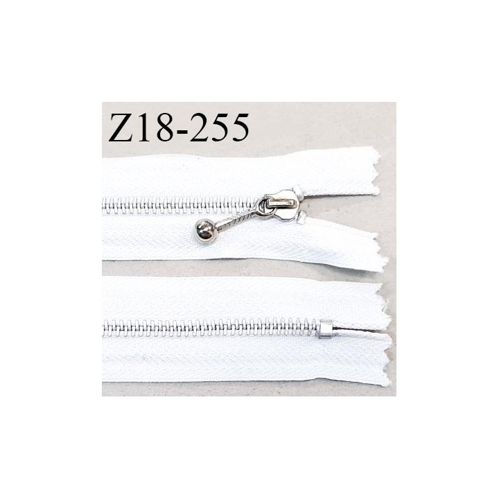Fermeture zip YKK 18 cm non séparable couleur blanc longueur 18 cm largeur 2.7 cm glissière métal couleur argent prix à l'unité