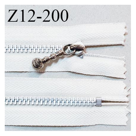Fermeture zip 12 cm non séparable couleur naturel curseur couleur chrome largeur 2.5 cm zip nylon prix à la pièce