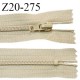 Fermeture zip 20 cm non séparable couleur beige glissière nylon largeur 4 mm longueur 20 cm largeur 27 mm prix à l'unité
