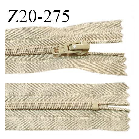 Fermeture zip 20 cm non séparable couleur beige glissière nylon largeur 4 mm longueur 20 cm largeur 27 mm prix à l'unité
