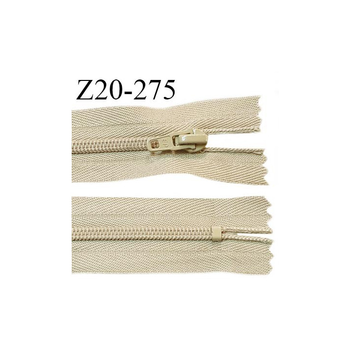 Fermeture zip 20 cm non séparable couleur beige glissière nylon largeur 4 mm longueur 20 cm largeur 27 mm prix à l'unité