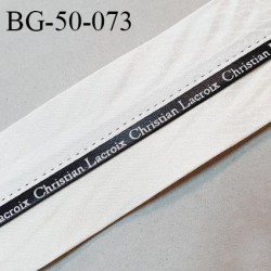 Sangle biais ruban couleur naturel et noir inscription Christian Lacroix largeur 5 cm souple très solide prix au mètre