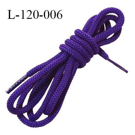 Lacet rond 120 cm couleur violet diamètre 5 mm longueur 120 cm embout gainé prix pour une paire