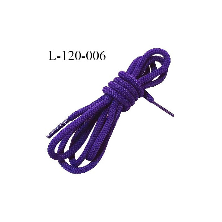 Lacet rond 120 cm couleur violet diamètre 5 mm longueur 120 cm embout gainé prix pour une paire