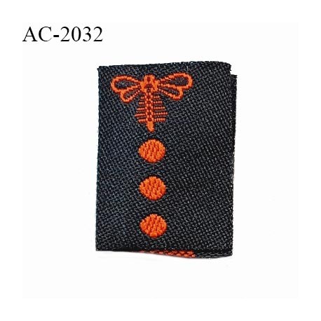 Etiquette tissée à coudre motif libellule de Brocéliande couleur noir et orange prix à l'unité