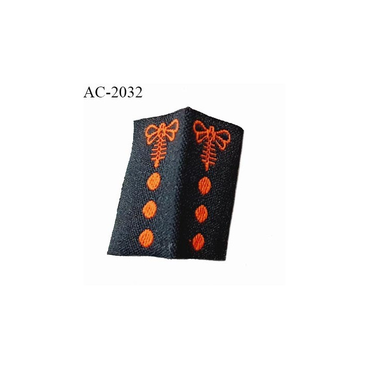 Etiquette tissée à coudre motif libellule de Brocéliande couleur noir et orange prix à l'unité