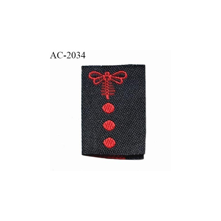 Etiquette tissée à coudre motif libellule de Brocéliande couleur noir et rouge prix à l'unité