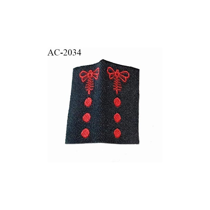 Etiquette tissée à coudre motif libellule de Brocéliande couleur noir et rouge prix à l'unité