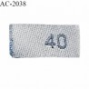 Etiquette tissée à coudre numérotée 40 couleur gris hauteur 8 mm largeur 1.5 cm largeur déplié 3 cm prix à l'unité