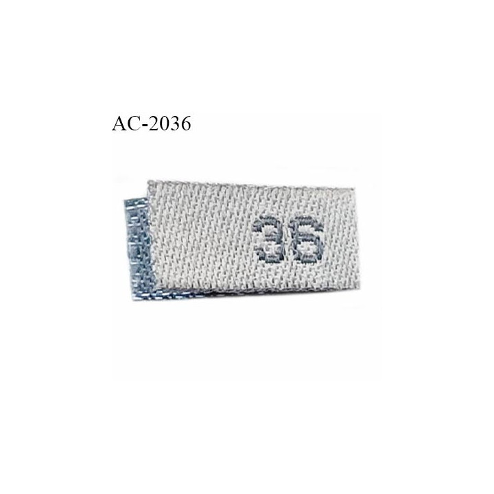 Etiquette tissée à coudre numérotée 36 couleur gris hauteur 8 mm largeur 1.5 cm largeur déplié 3 cm prix à l'unité
