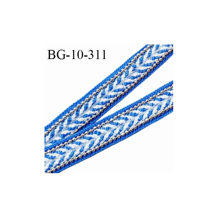 Galon tressé 10 mm couleur bleuet naturel avec chainette argentée largeur 10 mm prix au mètre
